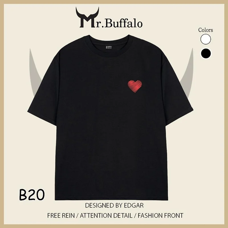 Áo Thun Đôi, Cặp Mr.Buffalo "Trái tim" Tshirt Cotton 100% có bigsize Unisex Loca
