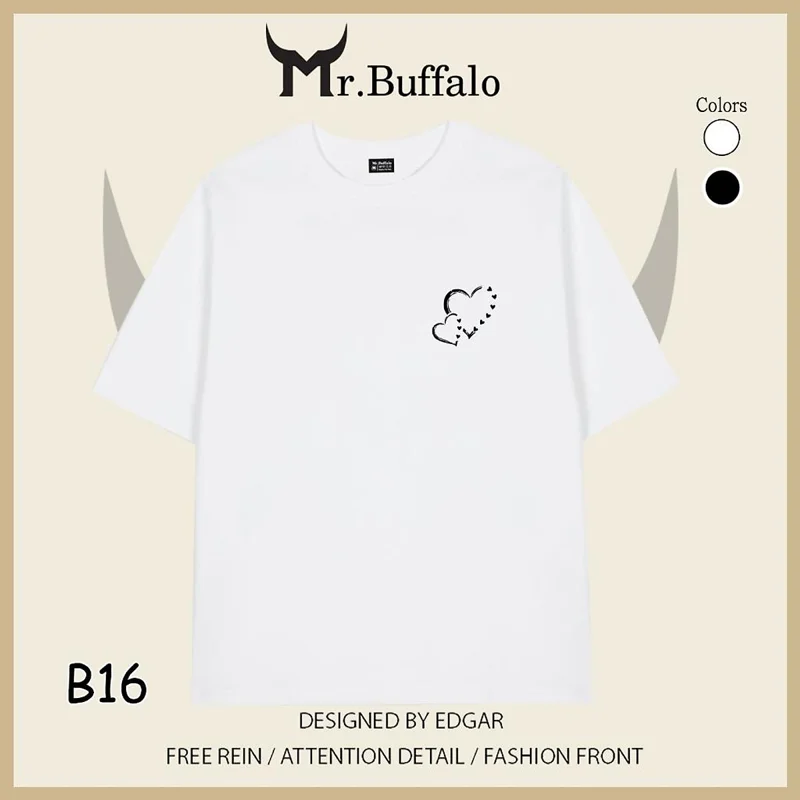Áo Thun Đôi, Cặp Mr.Buffalo trái tim đôi Tshirt Cotton 100% có bigsize Unisex Local Brand B16 - Trắng B16