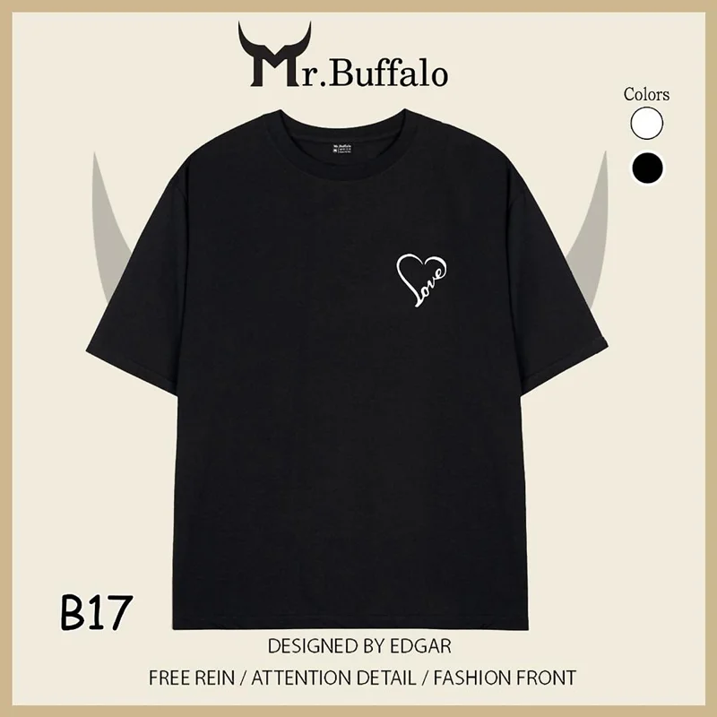 Áo Thun Đôi, Cặp Mr.Buffalo tim love Tshirt Cotton 100% có bigsize Unisex Loca