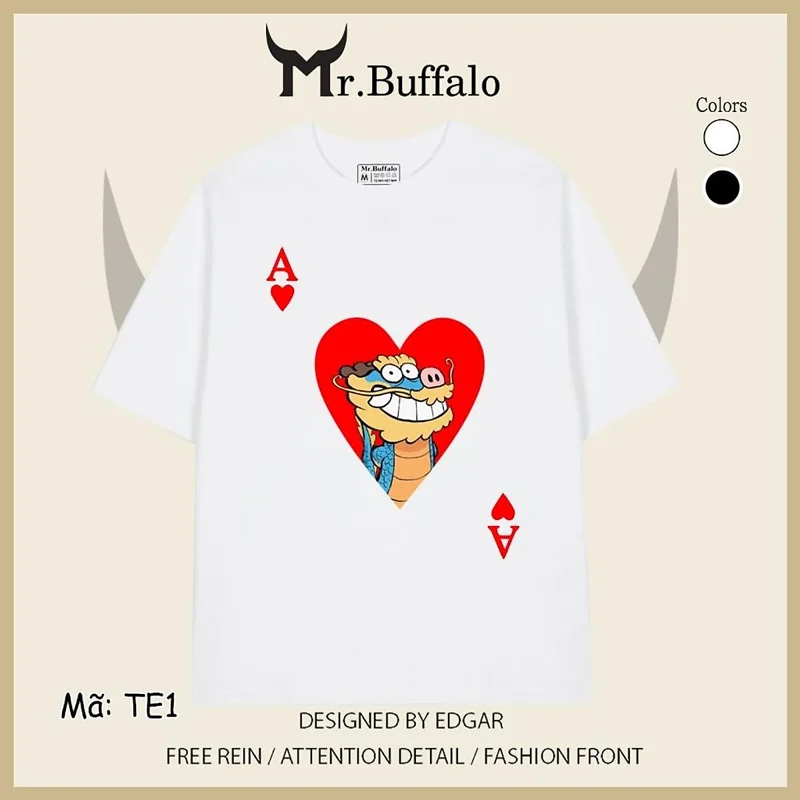 Áo Thun tay lỡ trắng đen hình A cơ tết 2024 rồng TE1 Mr.Buffalo - TE1 - Trắng
