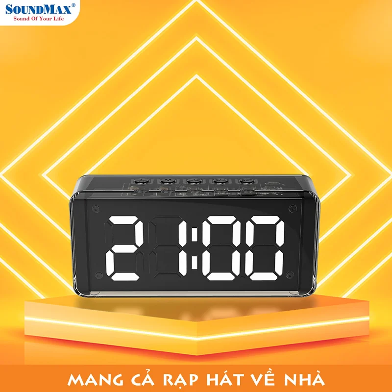 [Hàng Chính Hãng] Loa bluetooth kiêm đồng hồ báo thức SoundMax AT-100 | AT100 với thiết kế hiện đại - Loa nghe nhạc bluetooth - Đồng hồ điện tử trang trí bàn làm việc