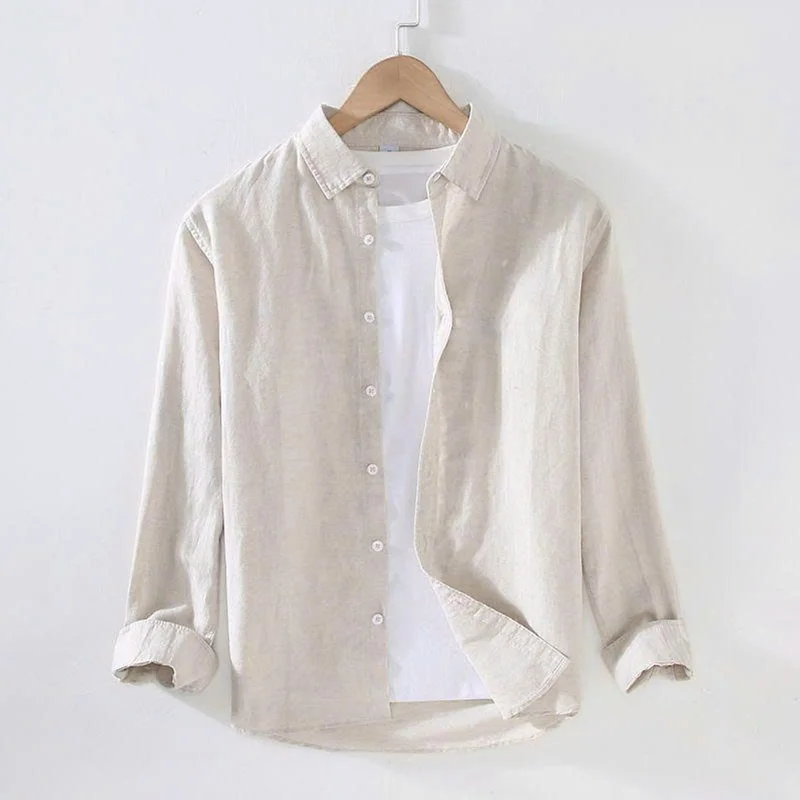Áo sơ mi nam dài tay form rộng trơn basic vải Linen Premium 100% sợi tự nhiên