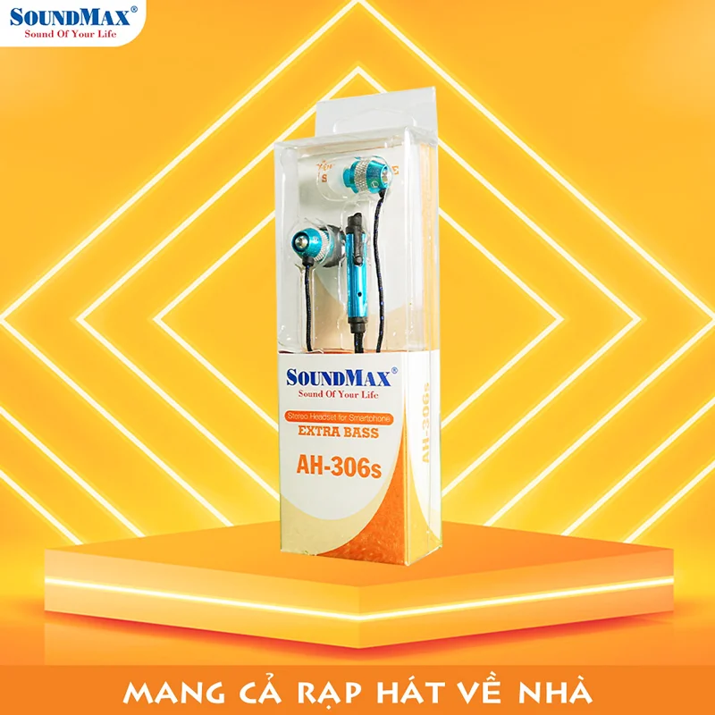 SoundMax Tai Nghe Nhét Tai AH-306s | Inear Headphone SoundMax AH306S | Tăng Cường Bass, Thiết Kế In-Ear, 2 Củ Tai Nhỏ, Đệm Mút Silicon, Jack Cắm 3.5mm, Dây Cáp Bọc Dù Chắc Chắn, Bảo Hành 12 Tháng - Hàng Chính Hãng