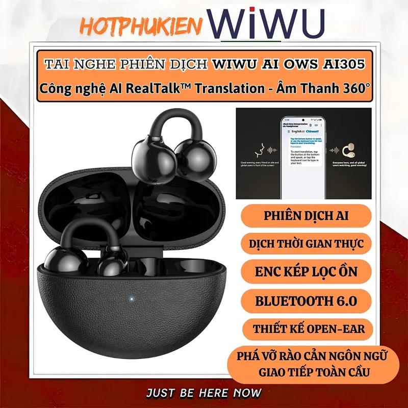 Tai nghe phiên dịch AI RealTalk Translation đa ngôn ngữ ENC kép lọc ồn WIWU OWS Ai305 - Bluetooth 6.0, dịch thời gian thực, Âm Thanh 360°, Directional Sound Transmission, Dynamic Bass 9 & Surround Sound 9 - Hàng nhập khẩu