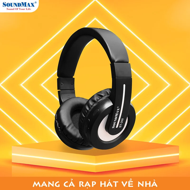 Tai Nghe Bluetooth Chụp Tai Có Micro Tích Hợp SoundMax BT-200 | Bluetooth Headphone SoundMax BT200 | Pin Dung Lượng Cao, Gọn Nhẹ Dễ Dàng Mang Theo, Âm Thanh Ấn Tượng, Thời Gian Nghe Nhạc Lên Đến 8 Tiếng - Hàng Chính Hãng