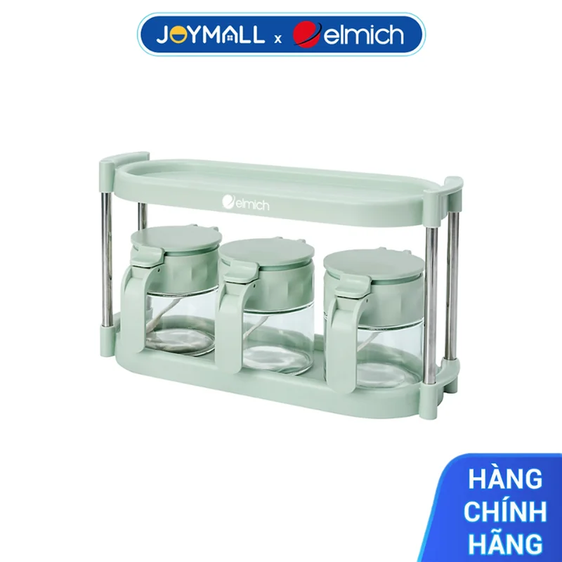 Bộ Ba Lọ Đựng Gia Vị Elmich EL1950, Hàng Chính Hãng, Độ Bền Cao, 2 Tầng, Khay Thép Không Gỉ -JoyMall