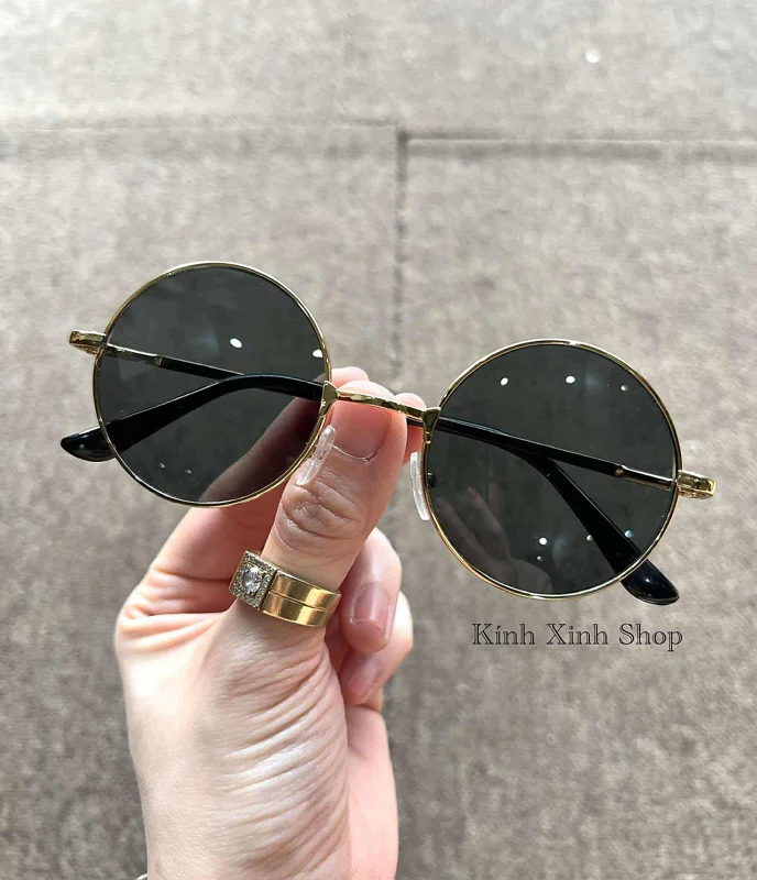 Kính râm Mắt tròn gọng kim loại vàng cao cấp
