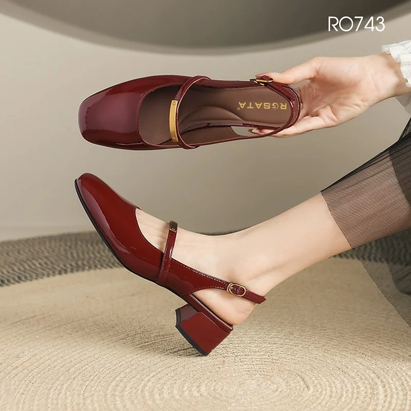 Giày nữ mũi vuông, quai sau ROSATA RO743 - 3.5p - Đỏ, Kem - BKSTORE