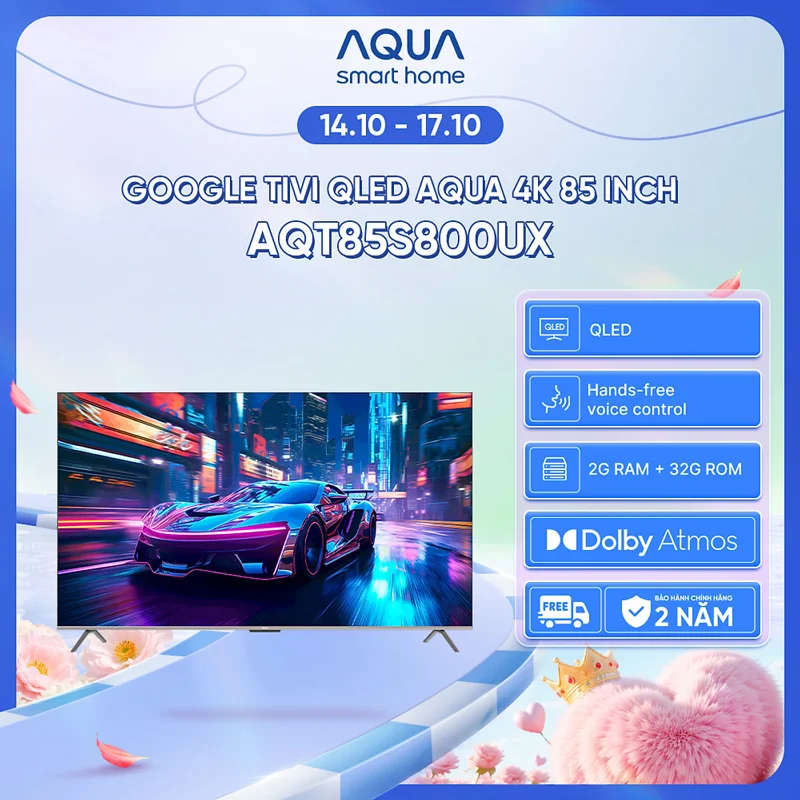 Google Tivi Aqua QLED 4K 85 inch AQT85S800UX - Freeship toàn quốc - Bảo hành 1 đổi 1 trong 730 ngày đối với lỗi màn hình - Hàng chính hãng