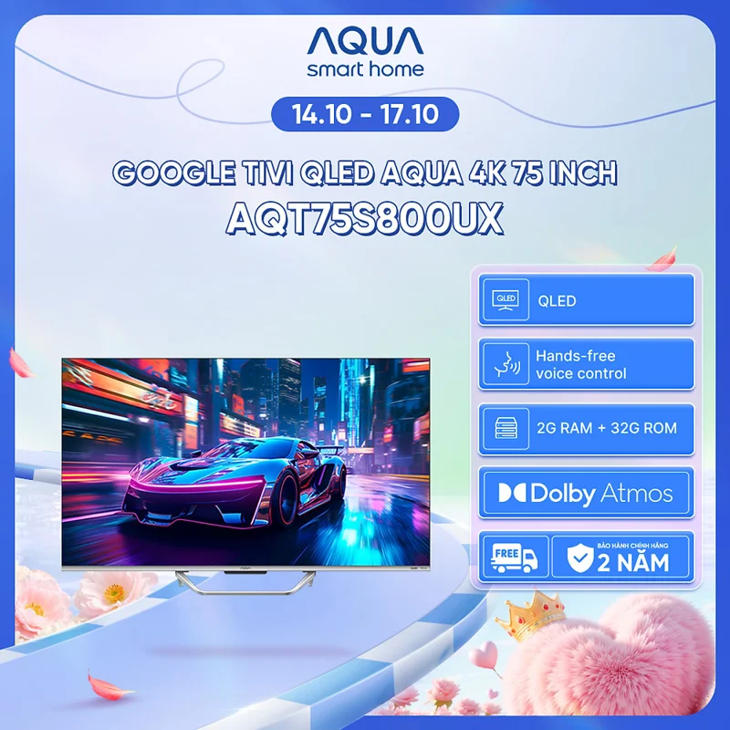 Google Tivi Aqua QLED 4K 75 inch AQT75S800UX - Freeship toàn quốc - Bảo hành 1 đổi 1 trong 730 ngày đối với lỗi màn hình - Hàng chính hãng