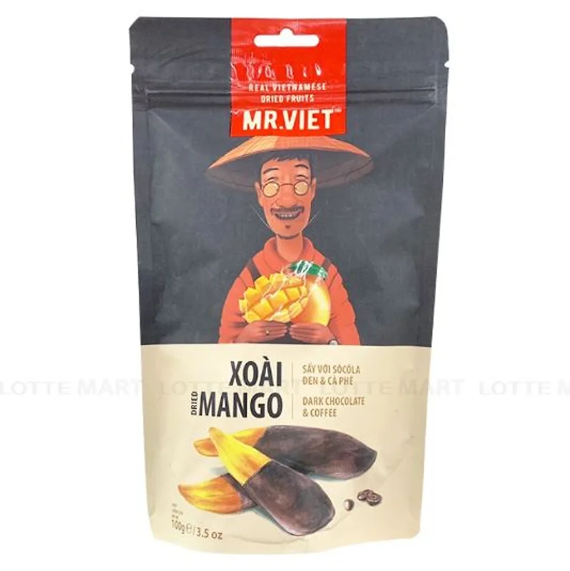 Xoài Sấy với Socola Đen & Cà Phê Mr Viet - Dried Mango Dark Chocolate & Coffee 100g