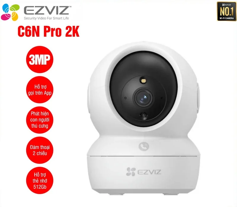 Camera Wifi Ezviz C6N 2K 3Mpx- xem và đàm thoại 2 chiều trên điện thoại - có nút bấm cảm ứng trên camera để gọi về app -Hàng chính hãng