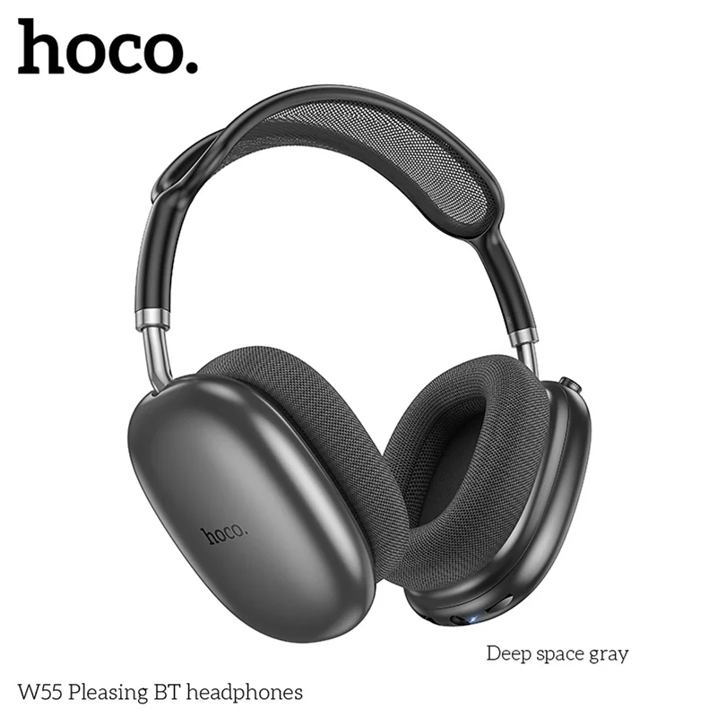 Tai nghe chụp tai Bluetooth V5.4 Hoco W55 phiên bản 90h có mic đàm thoại hỗ trợ khe cắm thẻ nhớ,cổng AUX, nghe nhạc (màu đen) - Hàng chính hãng