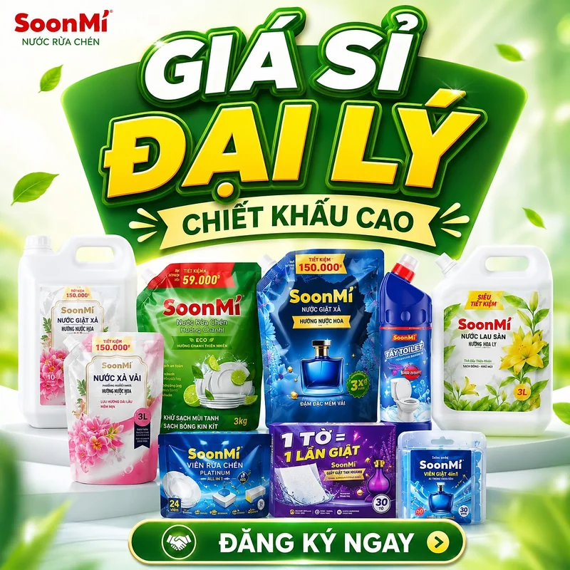 Giá sỉ đại lý nguyên thùng Soonmi nước giặt, giặt xả, nước xả, lau sàn, rửa chén, tây toilet - hàng chính hãng