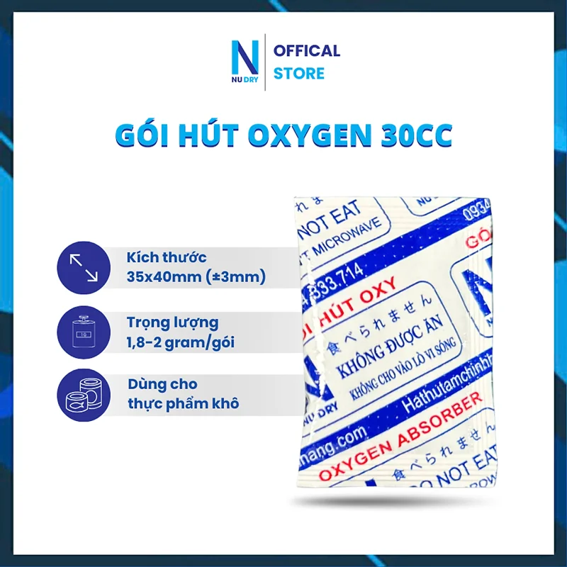 Gói hút ẩm Thực phẩm Oxygen 30cc  NU DRY  (  Hàng Chính Hãng ) dùng cho Bánh Trung Thu,các loại bánh, cá khô