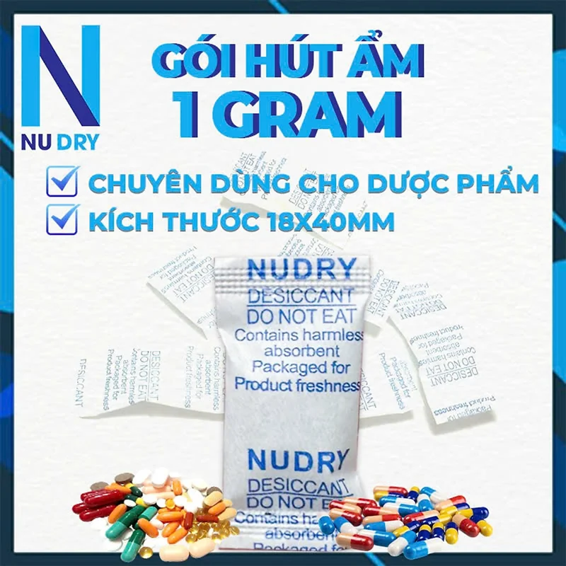 Gói Hút Ẩm Silica Gel 1 GRAM NU DRY  ( Gian hàng chính hãng ) dùng cho dược phẩm  đóng túi 1kg