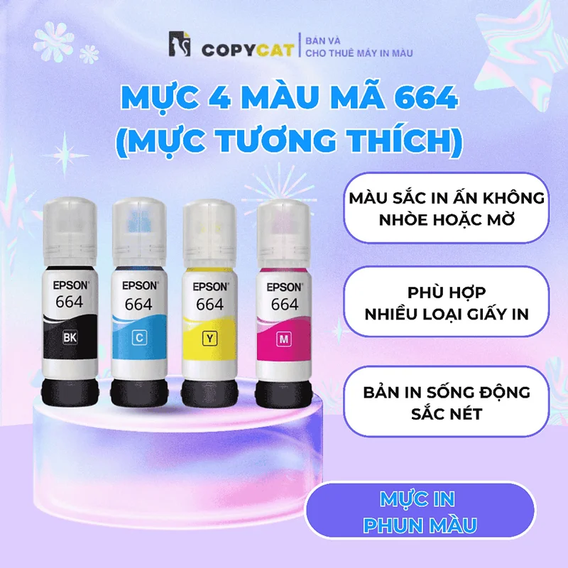 Mực in Epson (TƯƠNG THÍCH) mã 664 dùng cho máy L100, L200, L110, L210, L300, L350,,.(MUA COMBO TẶNG 1 CHAI)