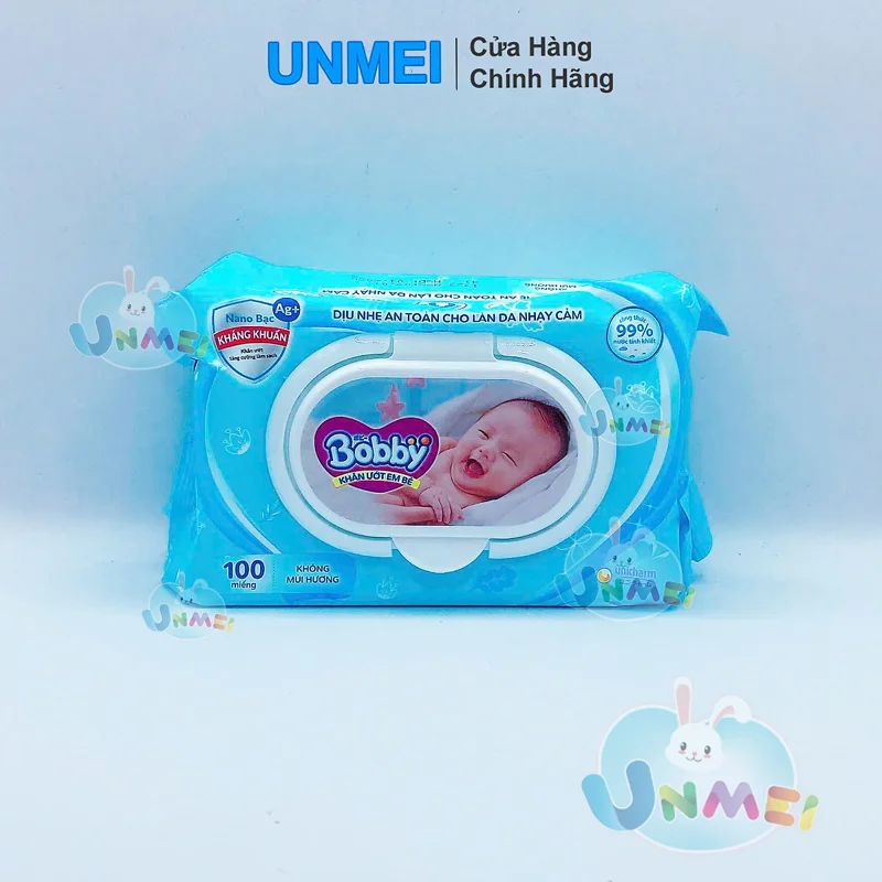 Thùng 16 Gói Khăn ướt Bobby không mùi 100 miếng/gói (Xanh)