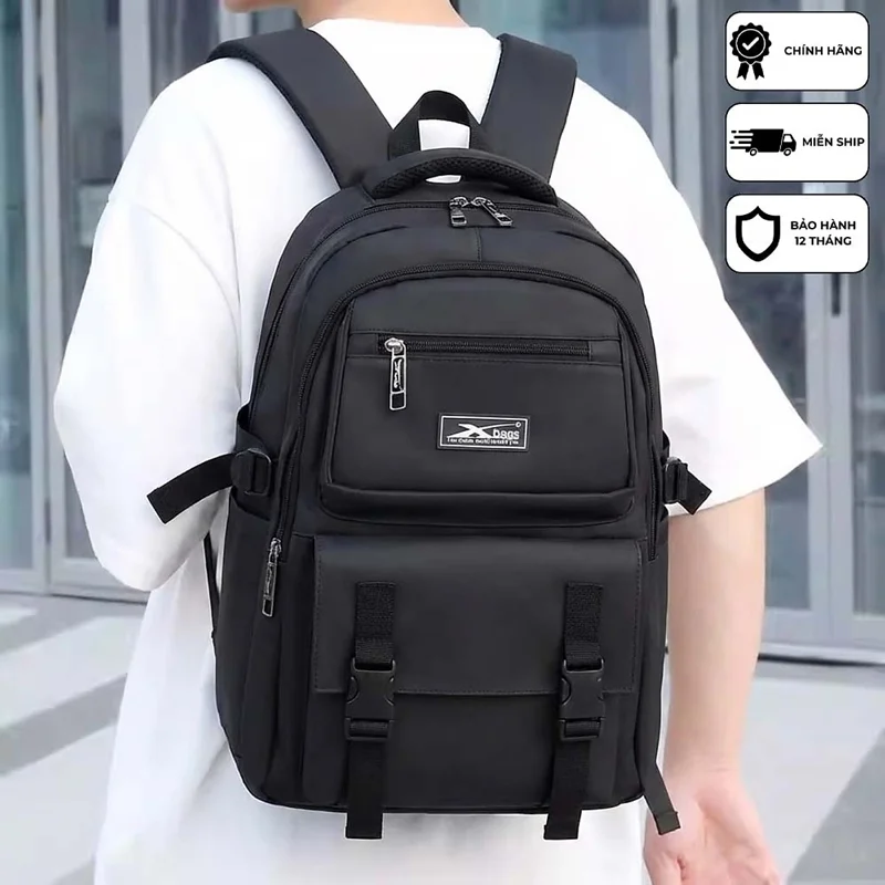 Balo Học Sinh Xbags Black Blue XB 3203 - Balo Nam Nữ Đi Học, Có Ngăn Chứa Laptop, Trượt Nước!