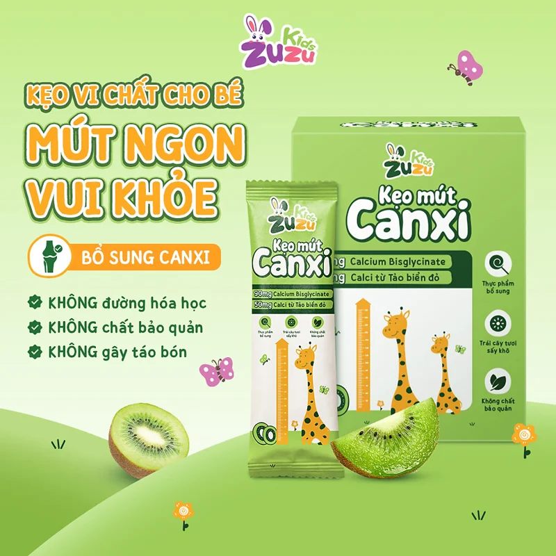 ZuZuKids Kẹo Mút Vi Chất Bổ Sung Canxi Cho Bé Vui Khỏe - Dây 10 que & Hộp 20 que