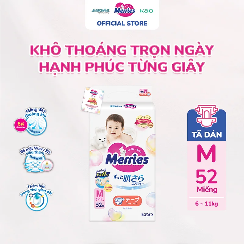 Tã dán Merries cỡ M 52 miếng