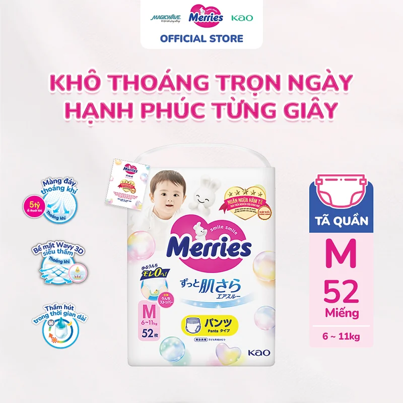 Tã quần Merries cỡ M 52 miếng