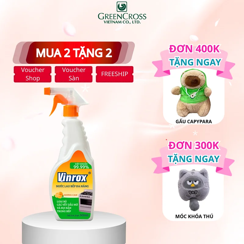[MUA 2 TẶNG 2] Combo 2-6 Nước Lau Bếp VINROX APKC 500ml Hương Cam Tẩy Dầu mỡ cứng đầu