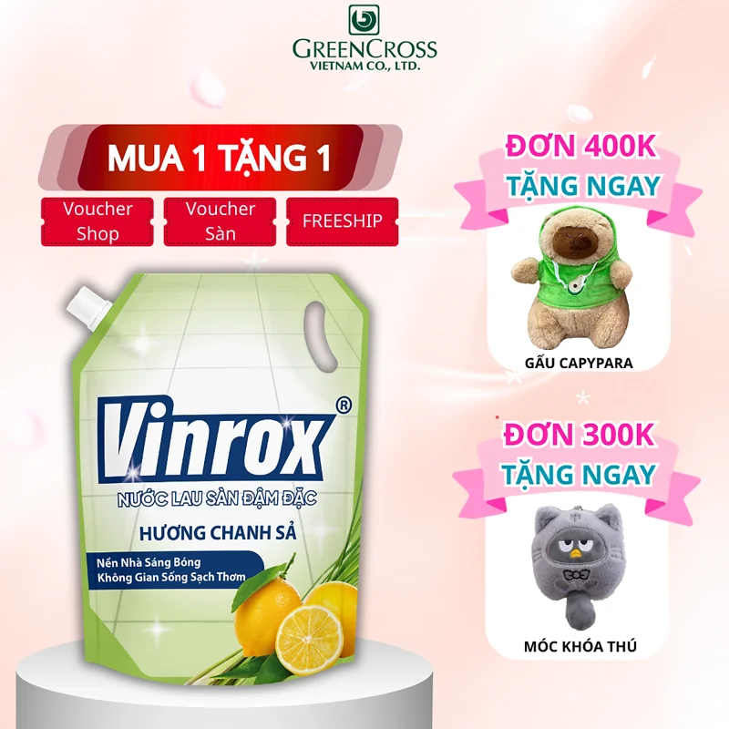 [MUA 1 TẶNG 1] Combo Túi Nước lau sàn nhà ĐẬM ĐẶC Vinrox Túi 3.6kg/Túi Hương Chanh Sả Tiết kiệm