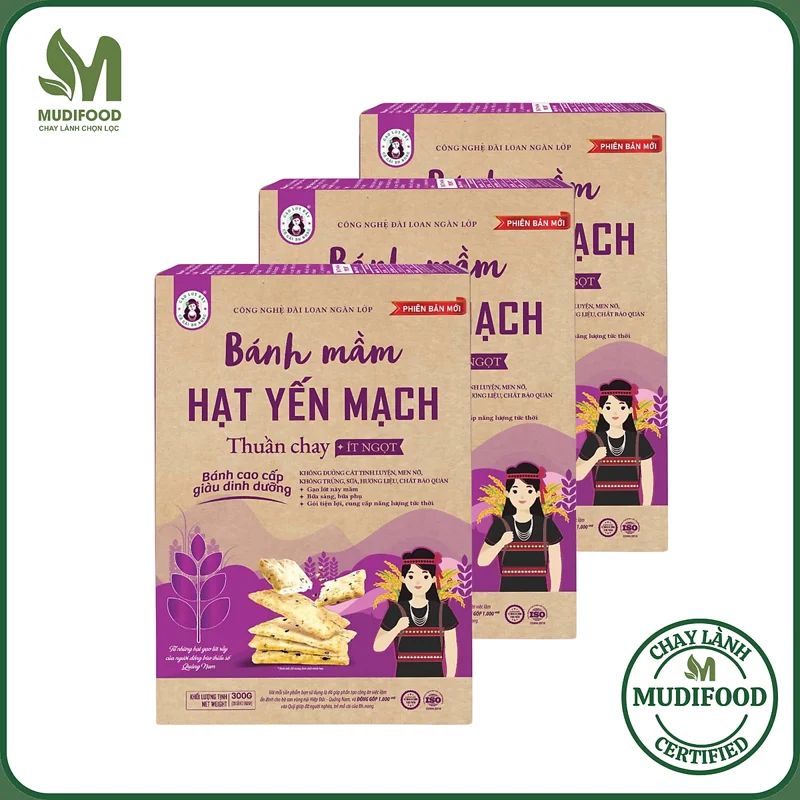 Combo 3 Hộp Bánh Mầm Hạt Yến Mạch Bh.Nong (Mỗi Hộp 300g) - Ăn Chay, Ăn Vặt Healthy, Ăn Dặm, Bữa Sáng, Bữa Phụ