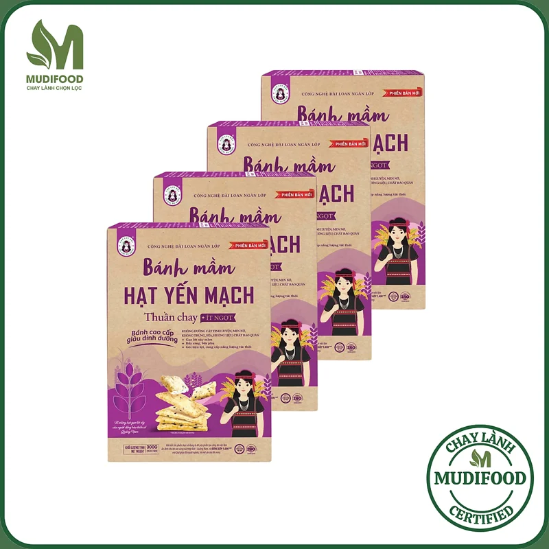 Combo 4 Hộp Bánh Mầm Hạt Yến Mạch Bh.Nong 150g - Ăn Chay, Ăn Vặt Healthy, Ăn Dặm, Bữa Sáng, Bữa Phụ