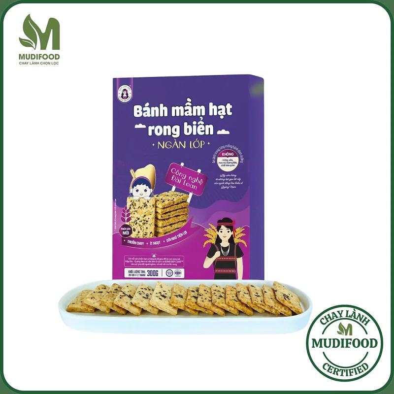 Bánh Mầm Hạt Rong Biển Bh.Nong Hộp 300g - Ăn Chay, Ăn Vặt Healthy, Ăn Dặm, Bữa Sáng, Bữa Phụ