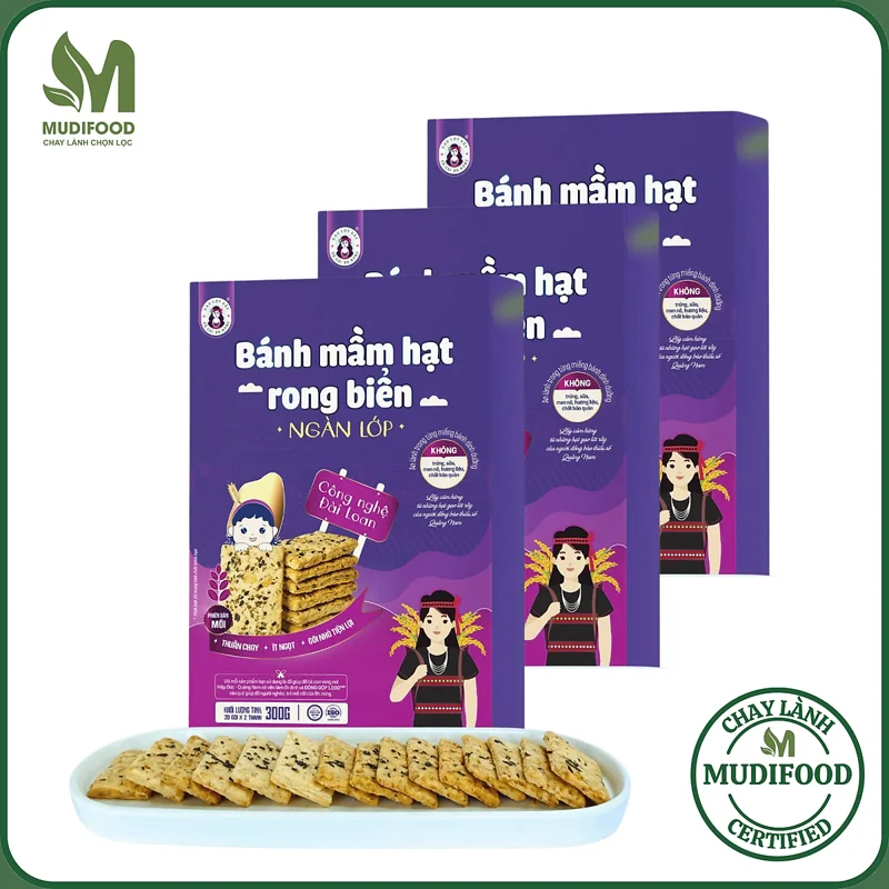 Combo 3 Hộp Bánh Mầm Hạt Rong Biển Bh.Nong (Mỗi Hộp 300g) - Ăn Chay, Ăn Vặt Healthy, Ăn Dặm Cho Bé, Bữa Sáng, Bữa Phụ