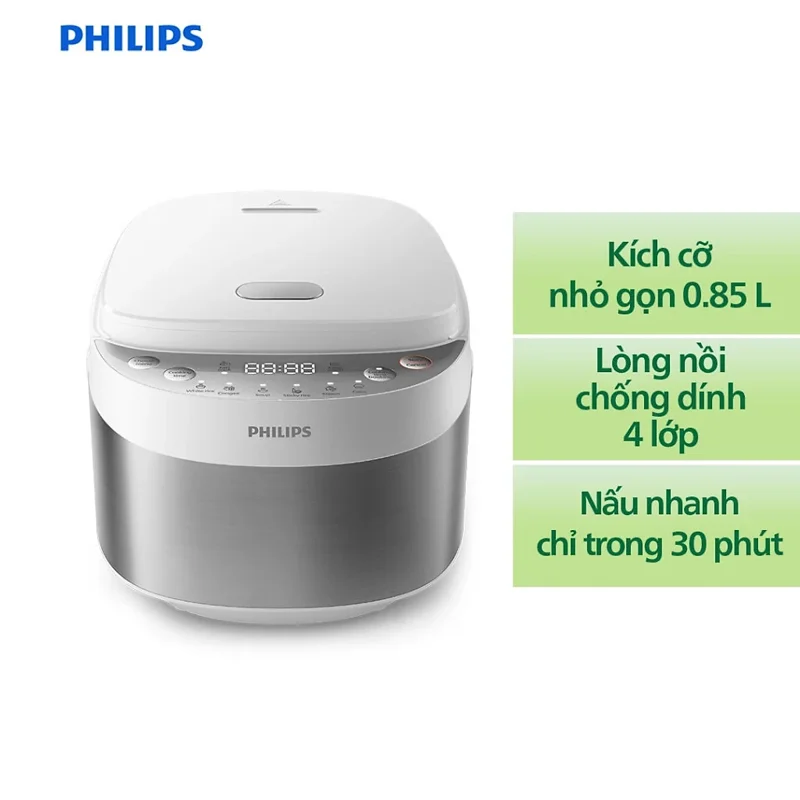 Nồi cơm điện tử mini Philips HD3170/66 dung tích 0.85 lít bảo hành 24 tháng - Hàng chính hãng
