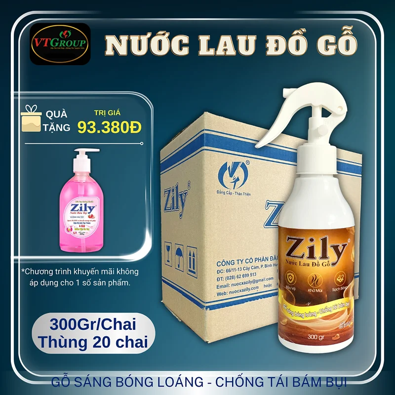 Nước Lau Đồ Gỗ Zily Chai 300 Gr - (20 Chai/Thùng) - Tặng 1 Chai Nước Rửa Tay Zily 500 Gr