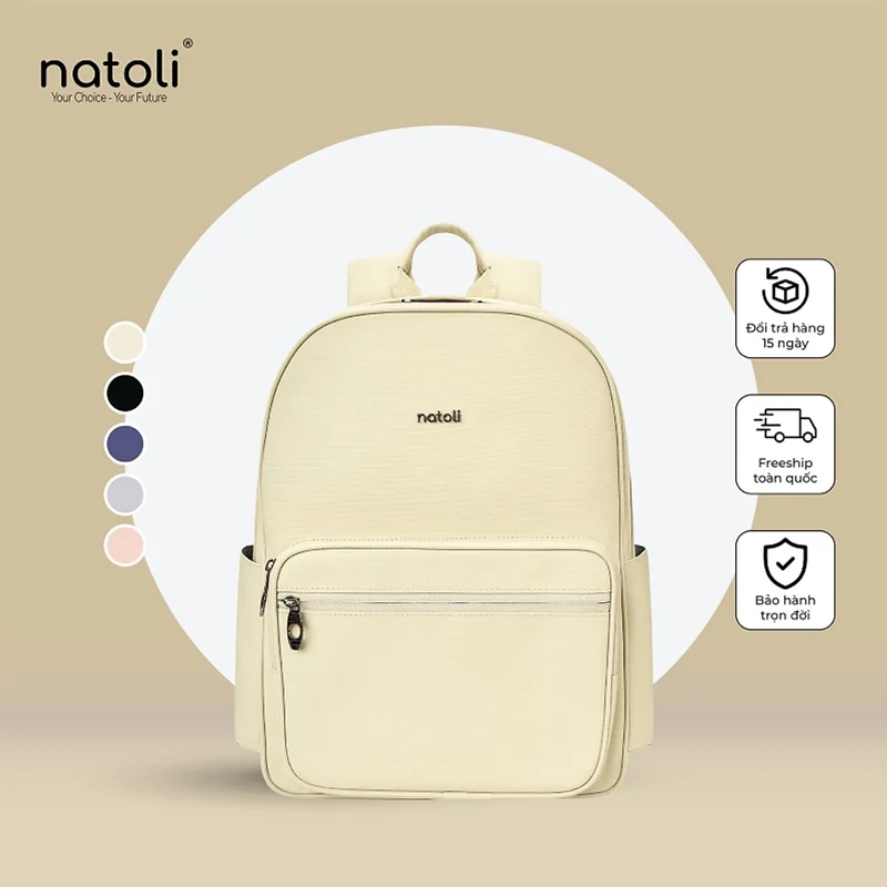 Balo da đi học nam nữ NATOLI, chống nước nhiều ngăn, đựng laptop cao cấp BST Unisex Leather School Backpack B27