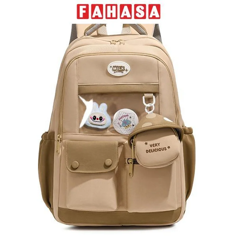 Ba Lô Thời Trang Kèm Huy Hiệu Hoạt Hình - Omaska 9628# - Màu Khaki