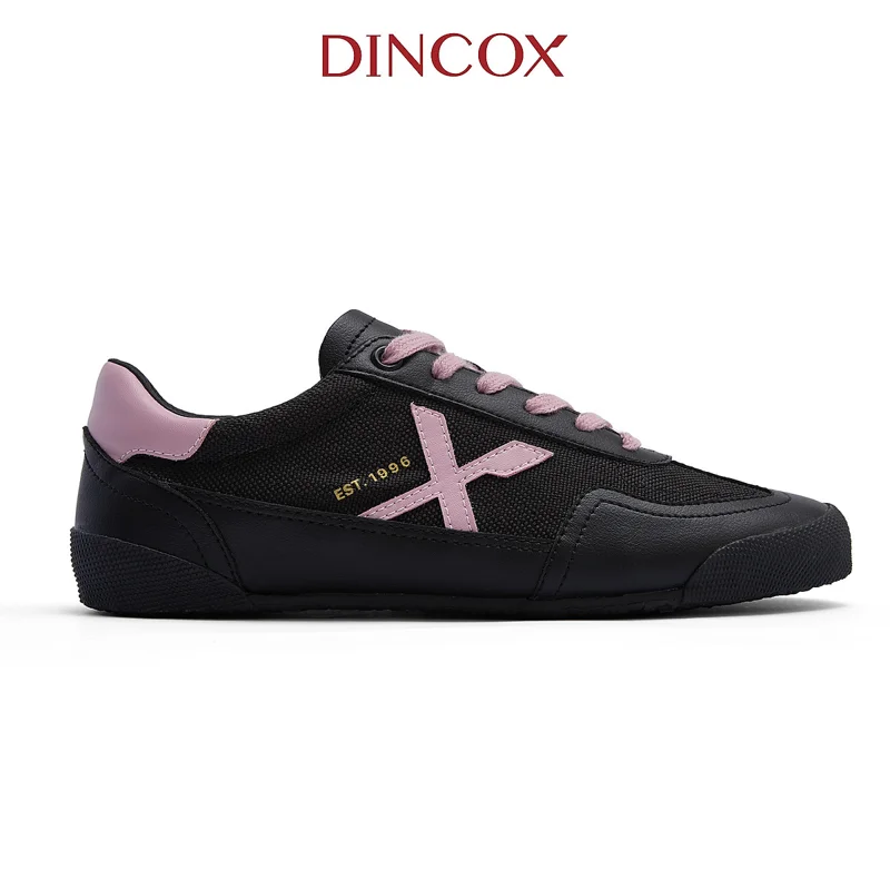 Giày Sneaker Nữ Dincox DC47 BLACK/ PINK Micro Suede Kết Hợp Canvas Shoes Đế Bằng, Bền Và Nhẹ Hơn