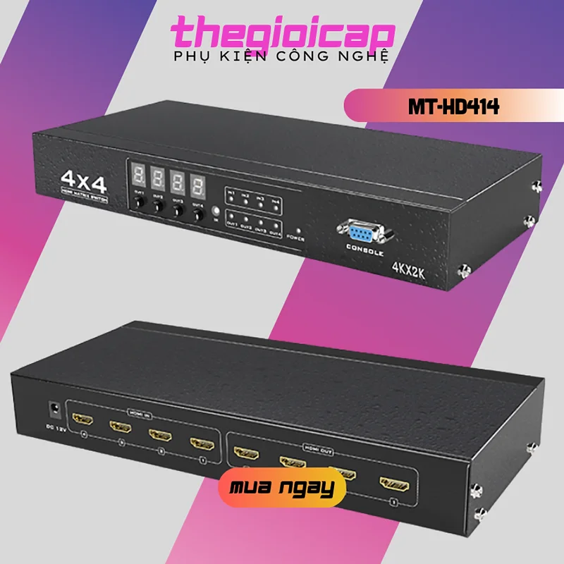 Bộ Chuyển Mạch HDMI Ma trận 4x4 MT-HD414 - Hỗ trợ 4K30Hz (Kèm Remote) - Hàng Nhập Khẩu