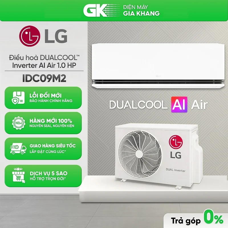 Máy Lạnh | Điều Hoà LG DUALCOOLInverter AI Air 1 chiều 1 HP IDC09M2 Hàng Chính Hãng
