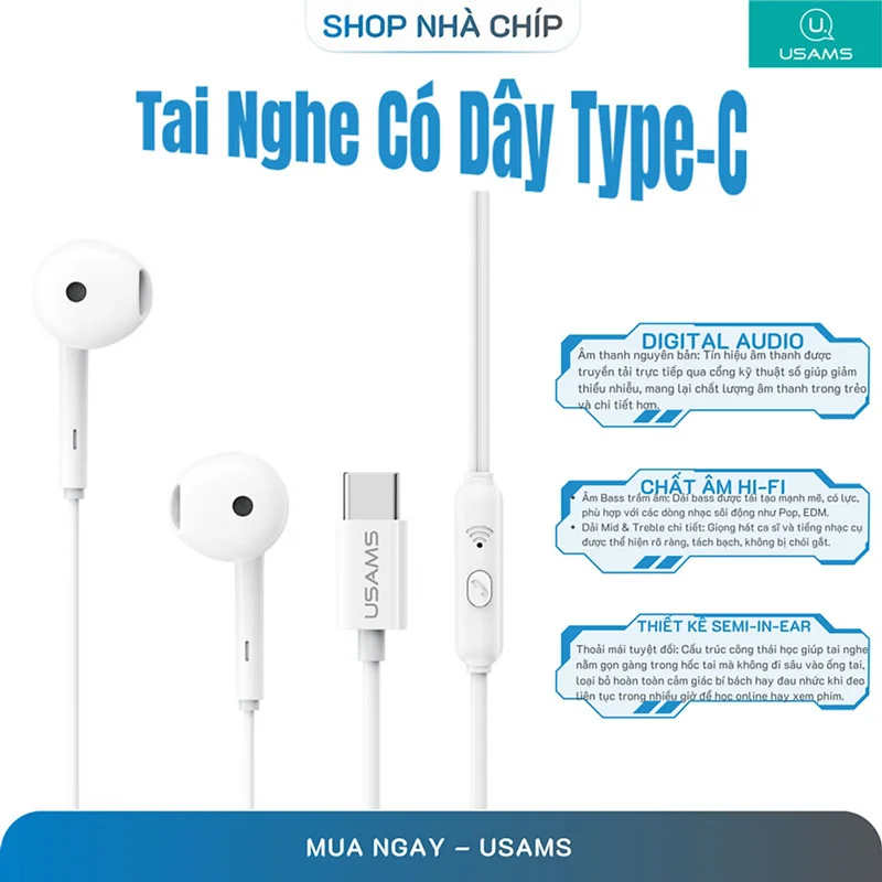 Tai Nghe Có Dây Type-C USAMS SJ771 EP-50 Chất âm Hi-Fi Dây Dài 1m2 (Hàng chính Hãng)