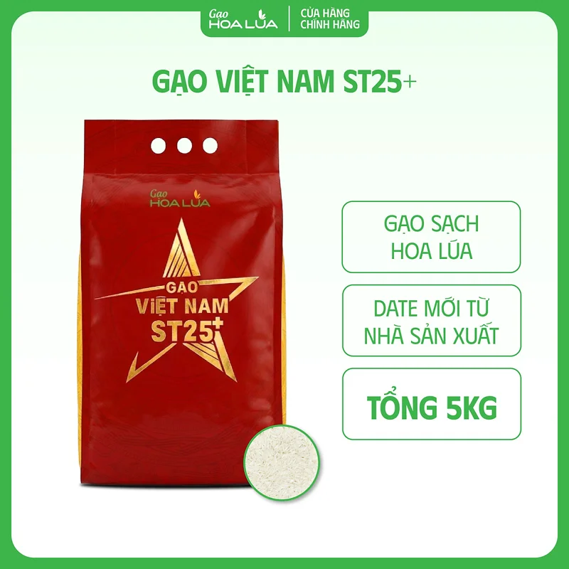 Gạo Việt Nam ST25+ (túi 5kg) - Mềm dẻo, thơm ngon, phù hợp nhiều khẩu vị [Sản phẩm mới 2026]