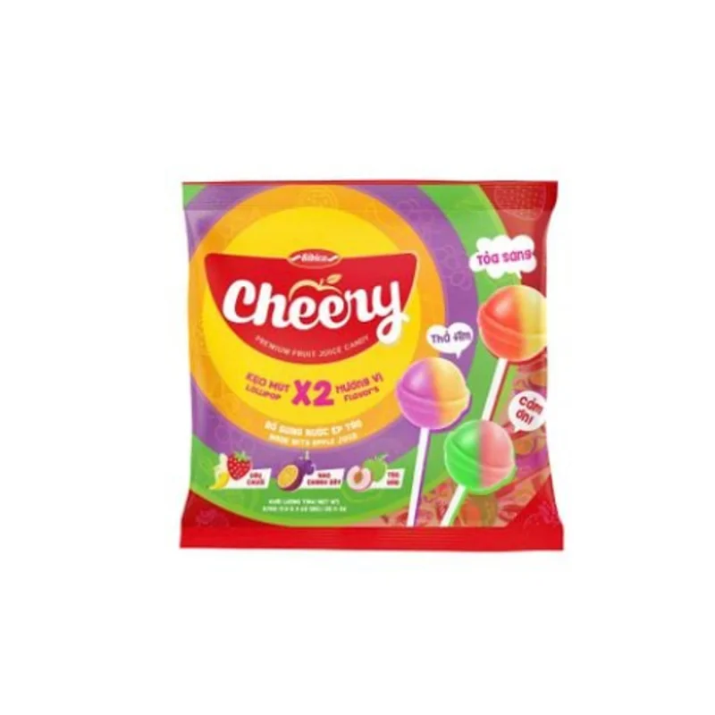 Kẹo mút Cheery hai tầng hương vị nhân đôi niềm vui Bibica lan tỏa yêu thương 570g