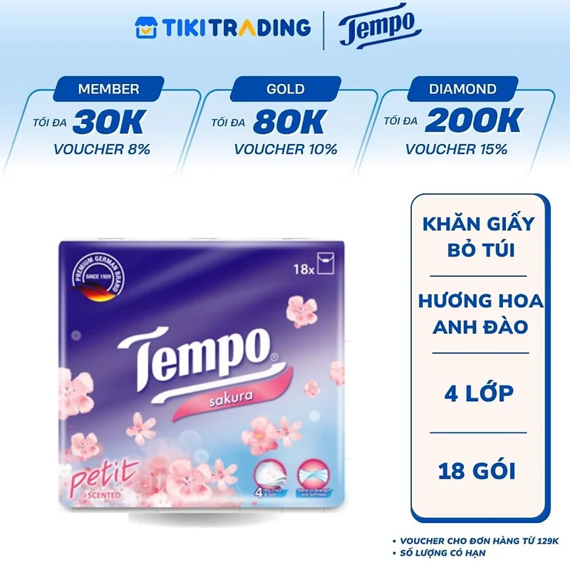 Khăn giấy bỏ túi Tempo Petit hương Hoa anh đào (18 gói)
