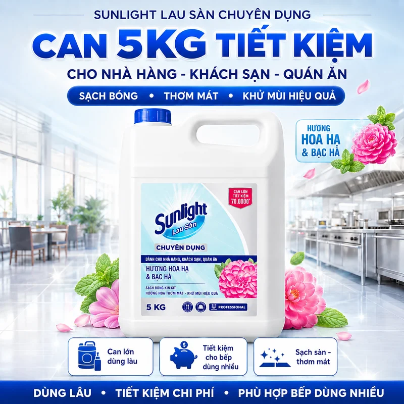 Thùng 2 Can Nước Lau Sàn Sunlight Chuyên Dụng 5kg Chính Hãng Unilever Cho Nhà Hàng Khách Sạn Quán Ăn