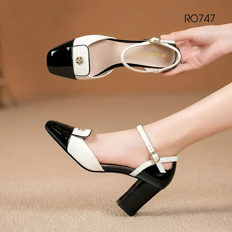 Giày cao gót nữ phối màu ROSATA RO747 - 7p - Đen trắng - HÀNG VIỆT NAM - BKSTORE