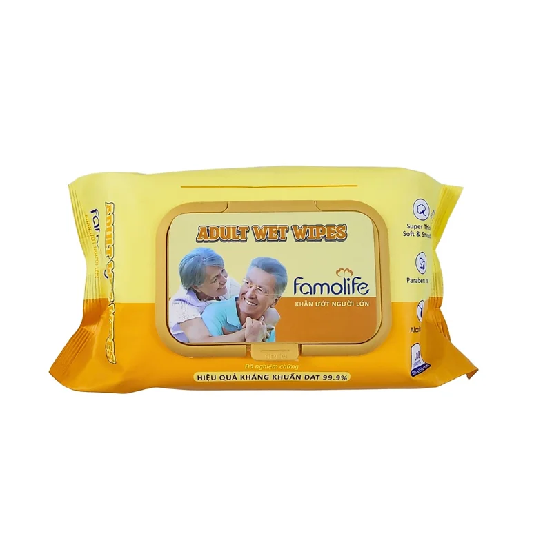 Khăn ướt Famolife 100 tờ không mùi mềm mịn, dưỡng ẩm vệ sinh cho người lớn