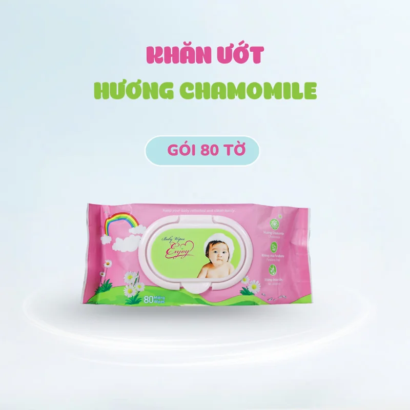 COMBO 5 Khăn ướt baby ENJOY hương Chamomile mềm mại, dưỡng ẩm, tiện dụng, đạt chuẩn sức khỏe SGS - Gói 80 tờ