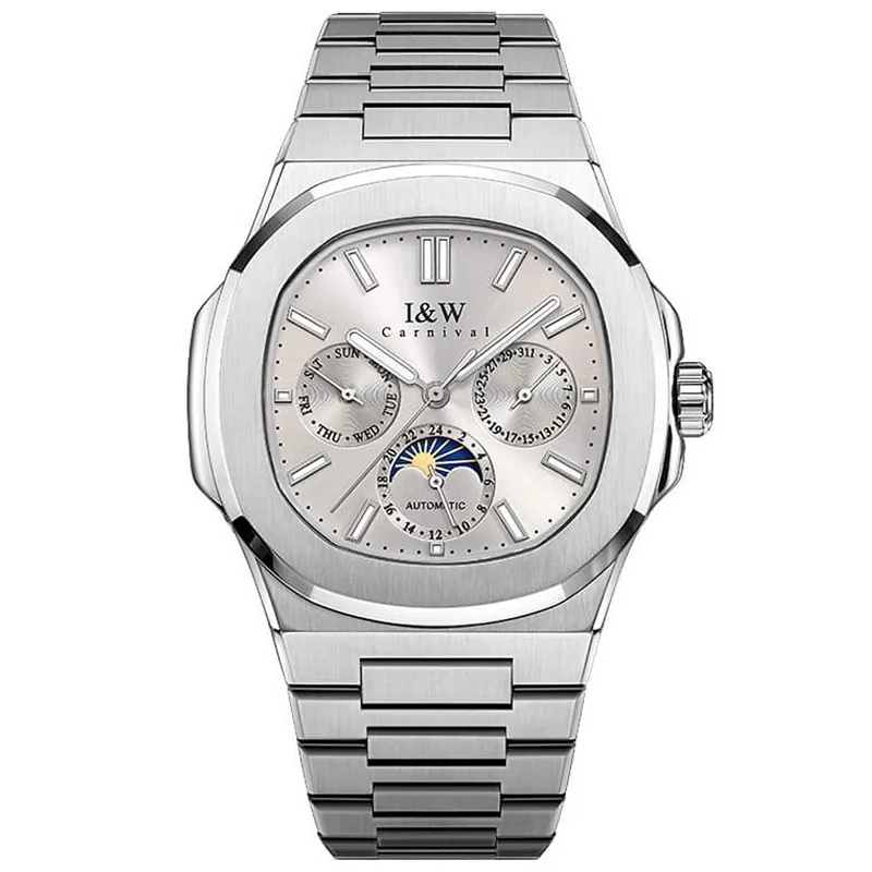Đồng hồ nam chính hãng I&W CARNIVAL 55886G1-T4 mặt xám size mặt 42mm,kính sapphire ,chống nước 50m,dây thép không gỉ