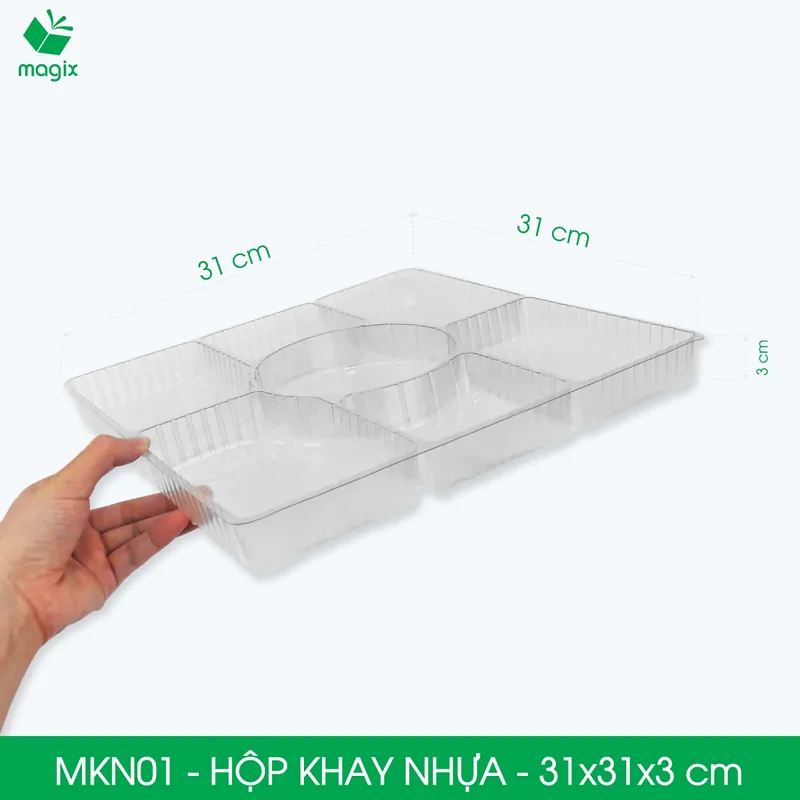 MKN01 - 31x31x3 - Combo 60 khay nhựa mẹt gà 7 ngăn cao cấp, khay đựng set đồ ăn, gà, vịt, lợn, lẩu