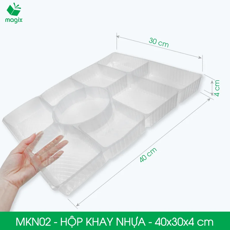 MKN02 - 40x30x4 - Combo 20 khay nhựa mẹt gà 9 ngăn cao cấp, khay đựng set đồ ăn, gà, vịt, lợn, lẩu
